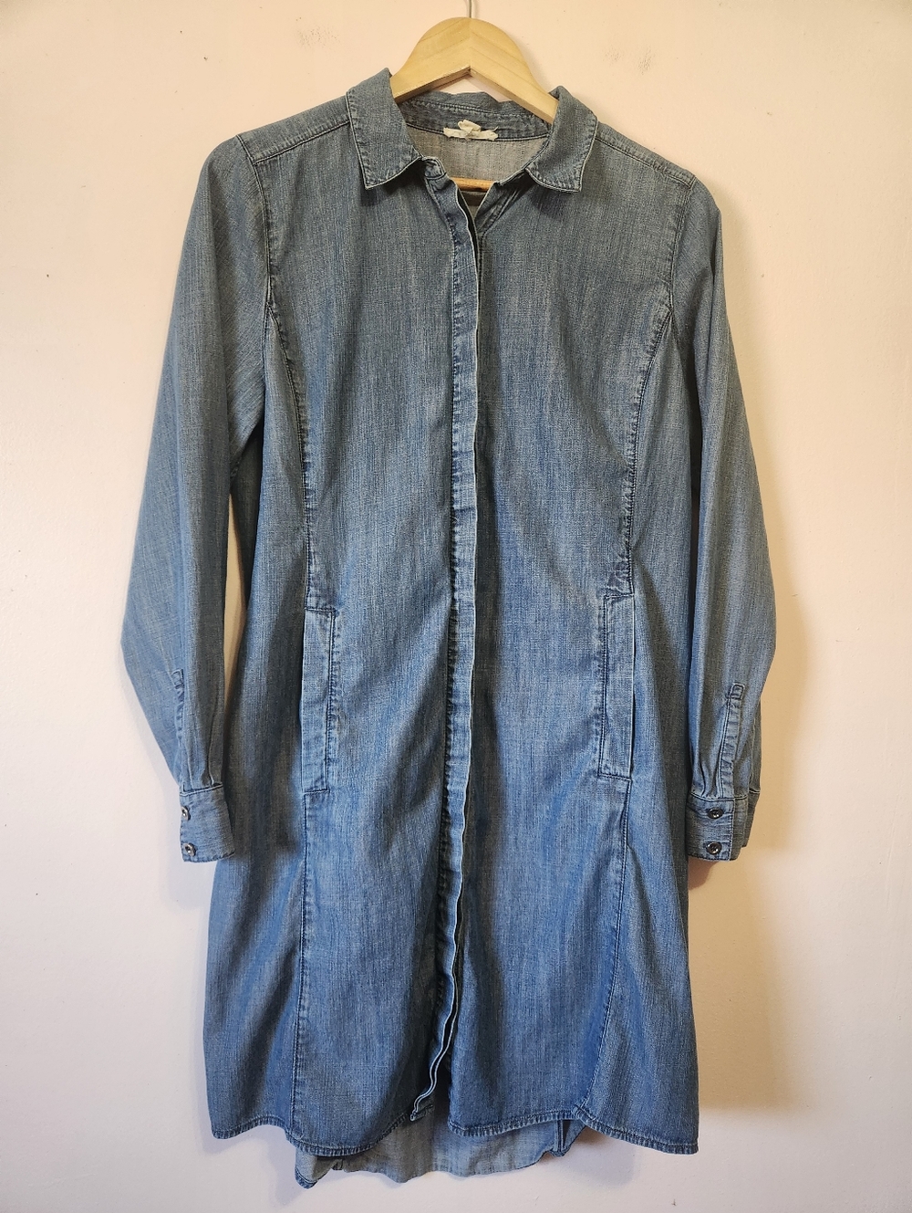 Eileen Fisher Tencel Cotton Denim Shirtdress R4LCZ Pocketed Duster Size M EUC